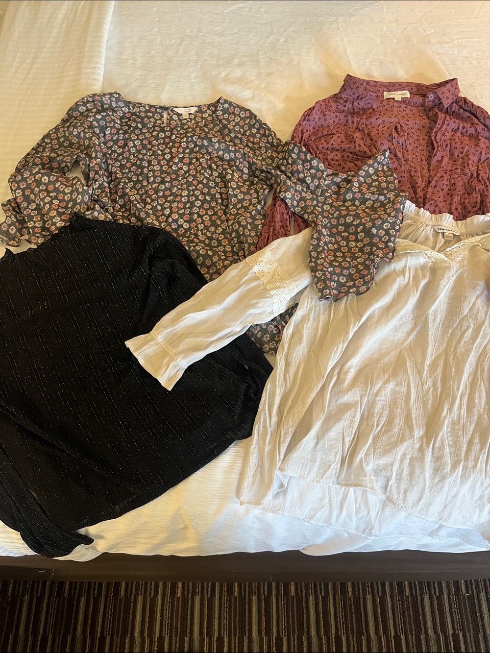 Bundle, black metallic white flowing patterned bohemian Blouses